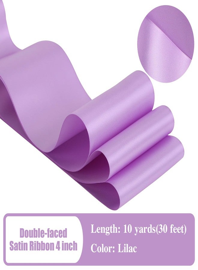 HUIHUANG Lilac Satin Ribbon 4 inch Wide Liliac Purple Ribbon Double-Faced Satin Ribbon for Wedding Chair Sash Bridal Shower Decor Large Bows Making Flower Bouquet Crafts -10 Yards/Roll - Image 2